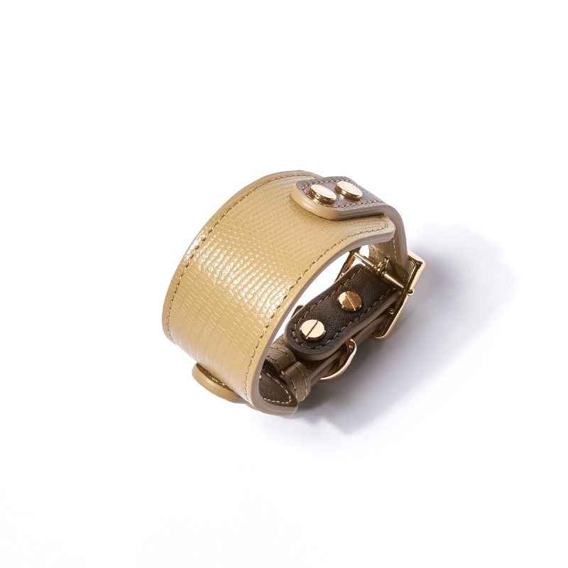 Palais leather dog collar in beige and brown